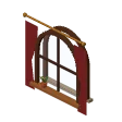 Window · burgundy curtain