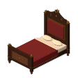 High headboard bed · burgundy quilt