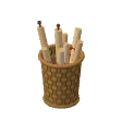 Scroll basket · wicker, red ribbons