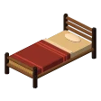 Log bed · red blanket